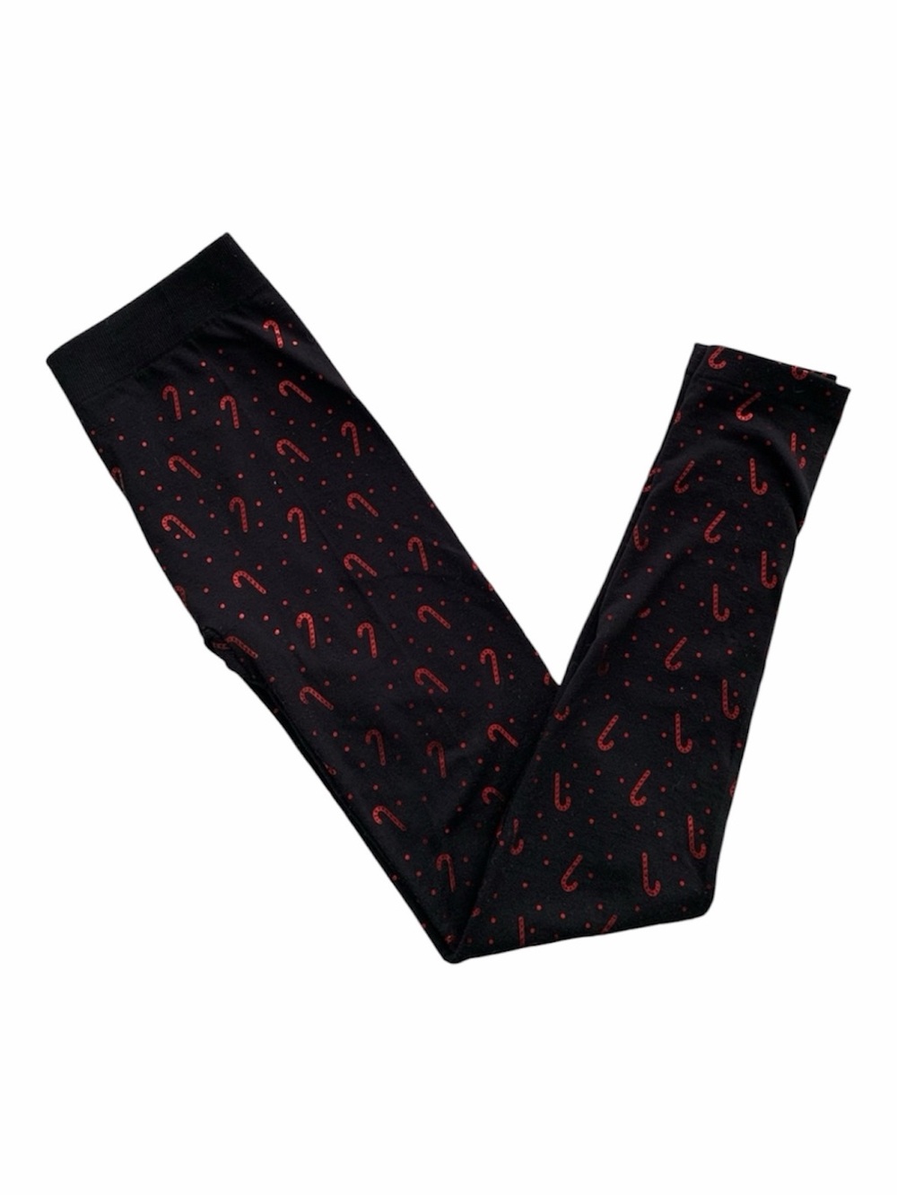 Candy Cane Fleece Lined Leggings Women’s Size S/M Black Red Festive Holiday